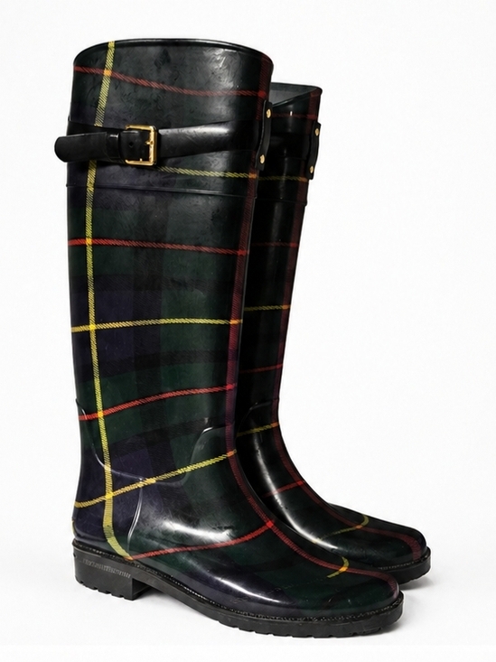 Lauren Ralph Lauren Shoes - Lauren Ralph Lauren Black Plaid Tall Rain Boots with Buckle